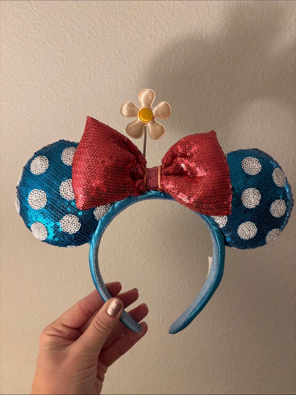 Disney Blue Sequin Polka Dot Minnie Mouse Ears Headband